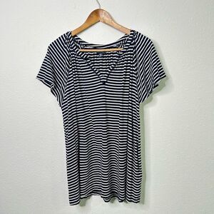 Chaps Ralph Lauren V Neck Navy Blue White Striped Nautical Top‎ Women’s Size 2X